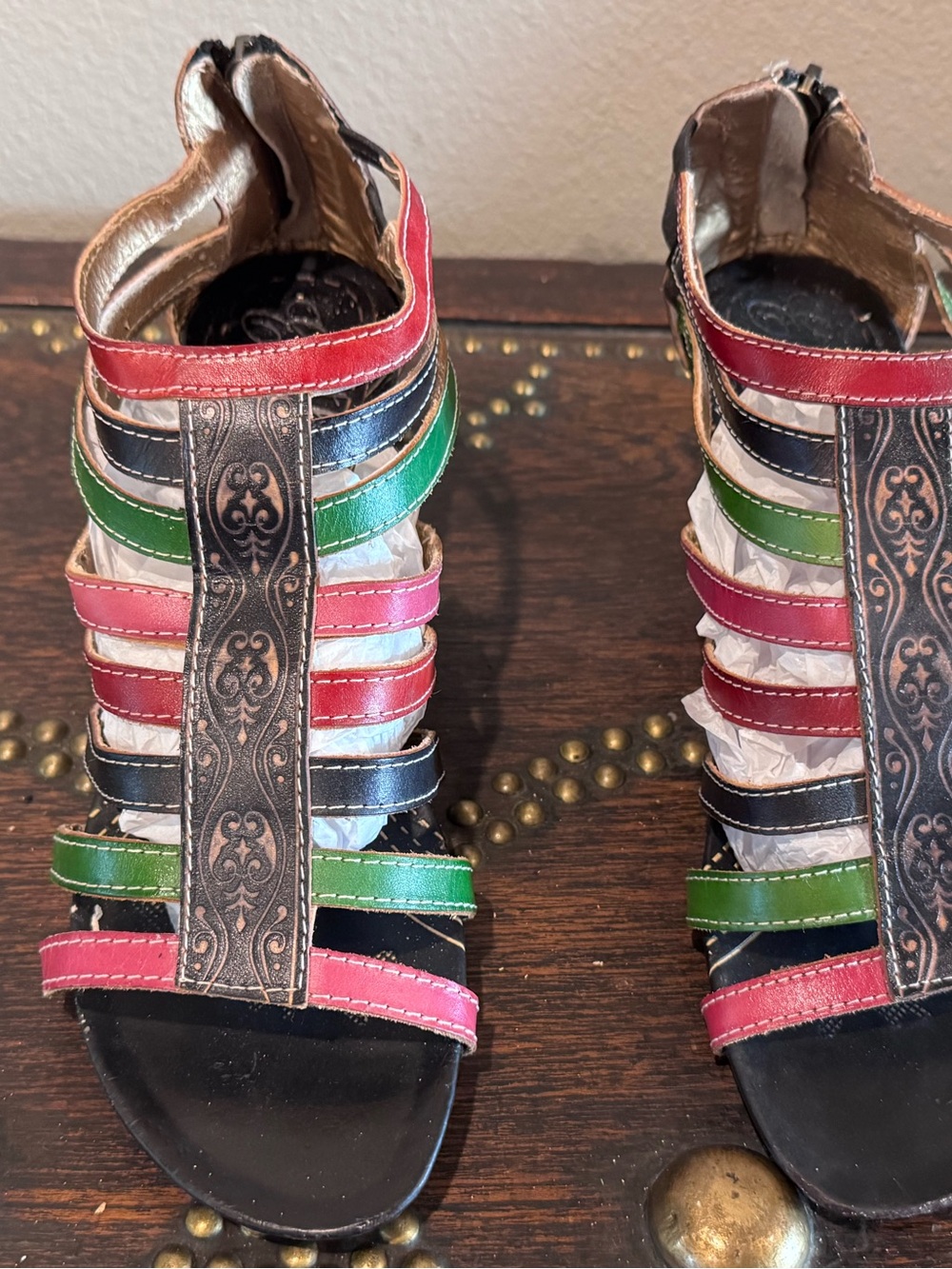 Multicolor Strappy Heeled Sandals Pink, Green, Black! Elite Corkus St. Martin. - Picture 3 of 11